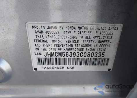 2003 Honda Accord 2.4 Lx from USA, damaged, VIN JHMCM56393C080335